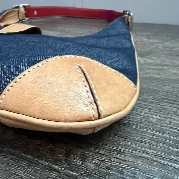 Coach J3K 8932 Y2K Denim and Tan leather Hobo Bag with red tag EUC - Picture 8 of 16